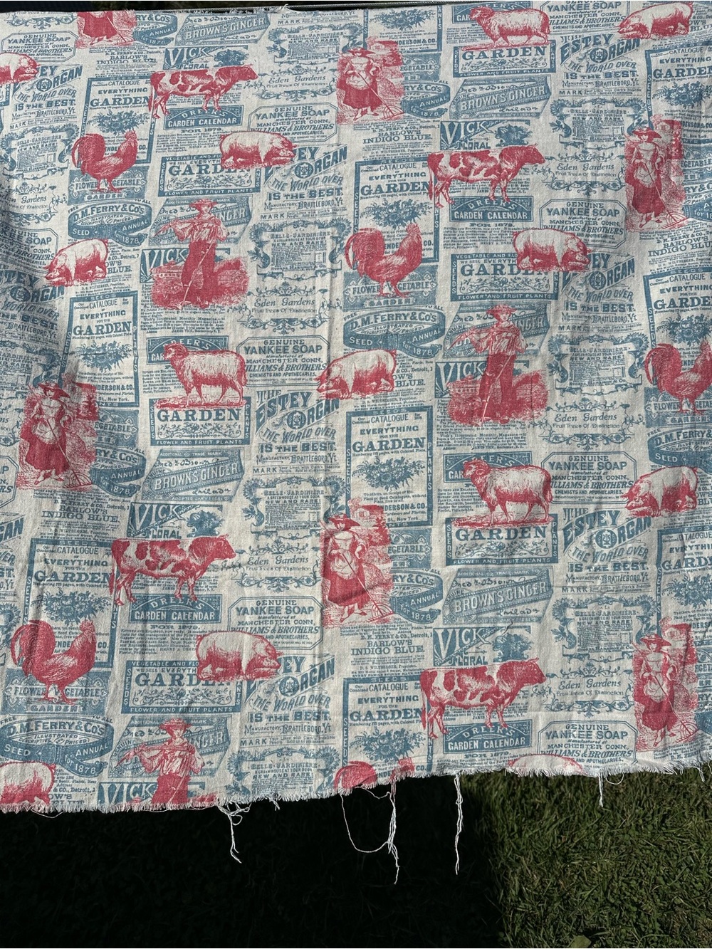 Vintage Joan Kessler Concord Farm Feedsack Fabric 39x44” Cotton OOP